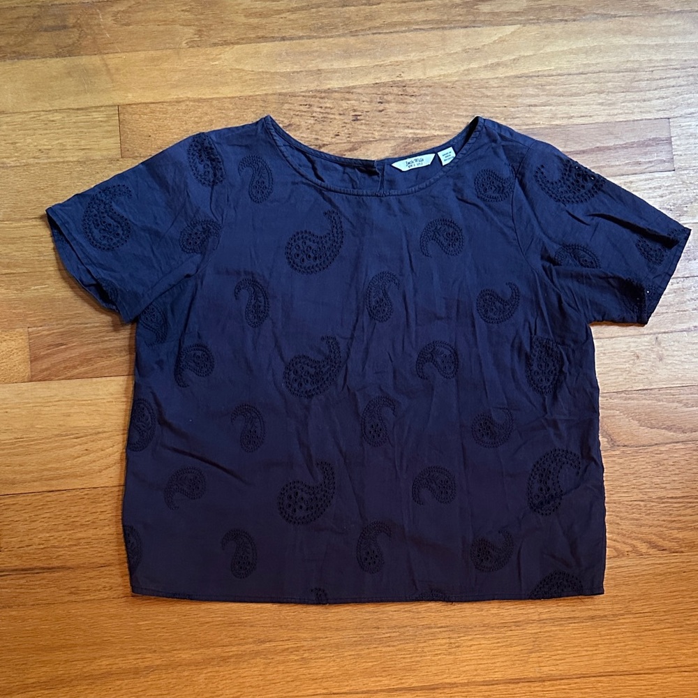 Jack Wills 100% Cotton Navy Blue Paisley Button-Back Top